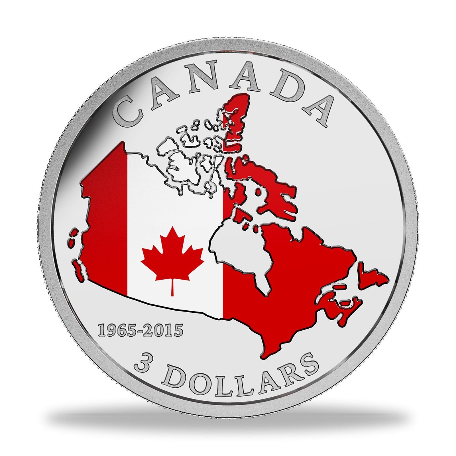 2015 $3 50th Anniversary of the Canadian Flag 1/4 oz Silver Coin, with display case