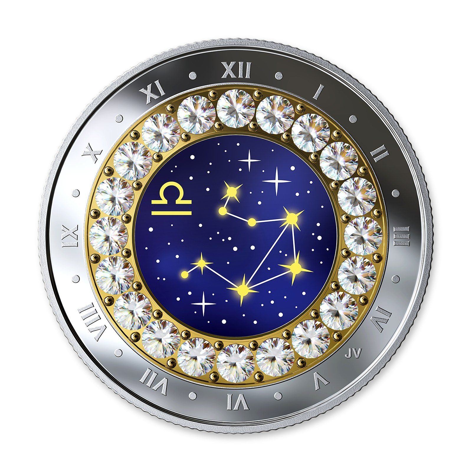 2019 $5 Zodiac Series: Libra 1/4 oz Silver Coin with Swarovski Crystals, reverse (design side)