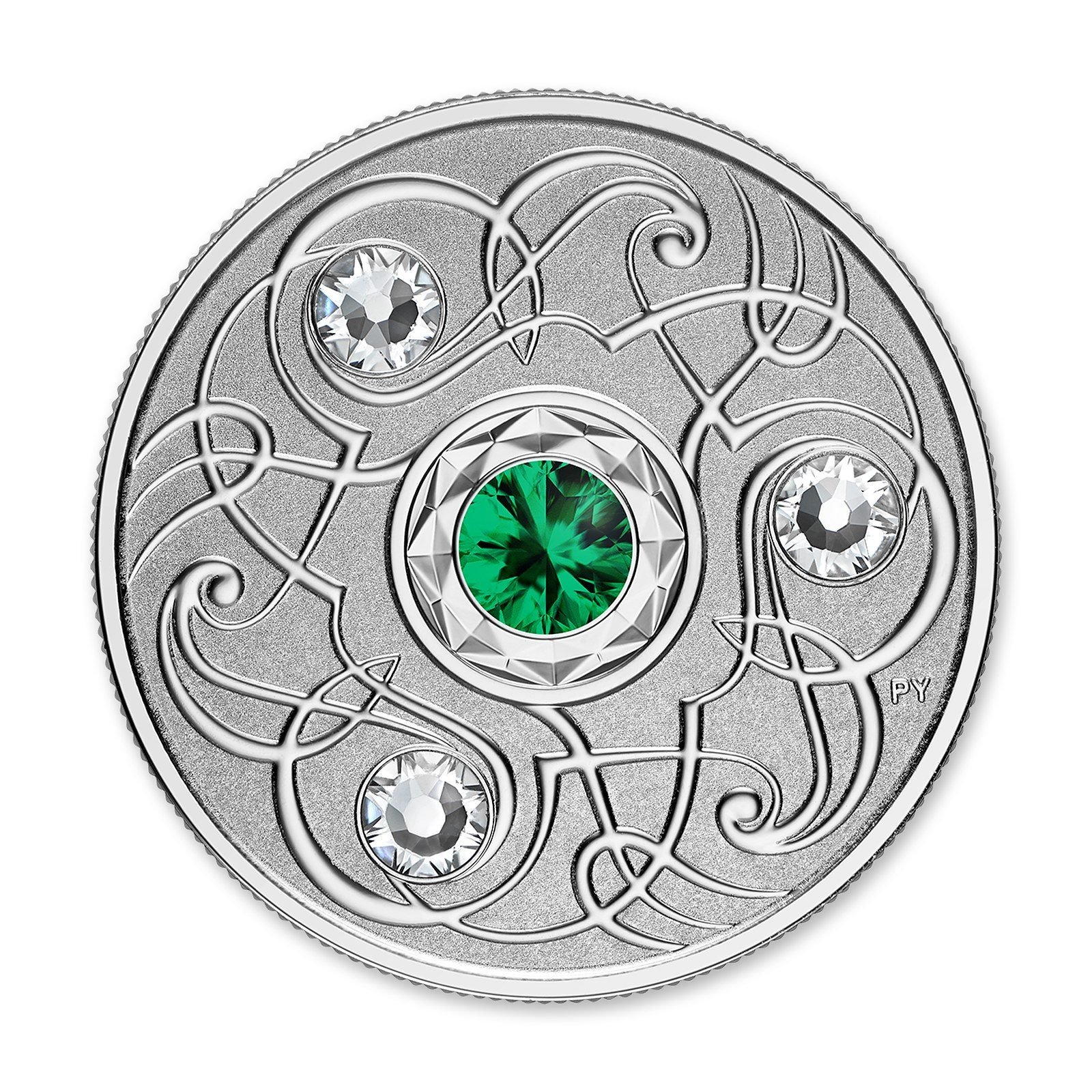2020 $5 Birthstones: May 1/4 oz Silver Coin with Swarovski Crystals, reverse (design side)
