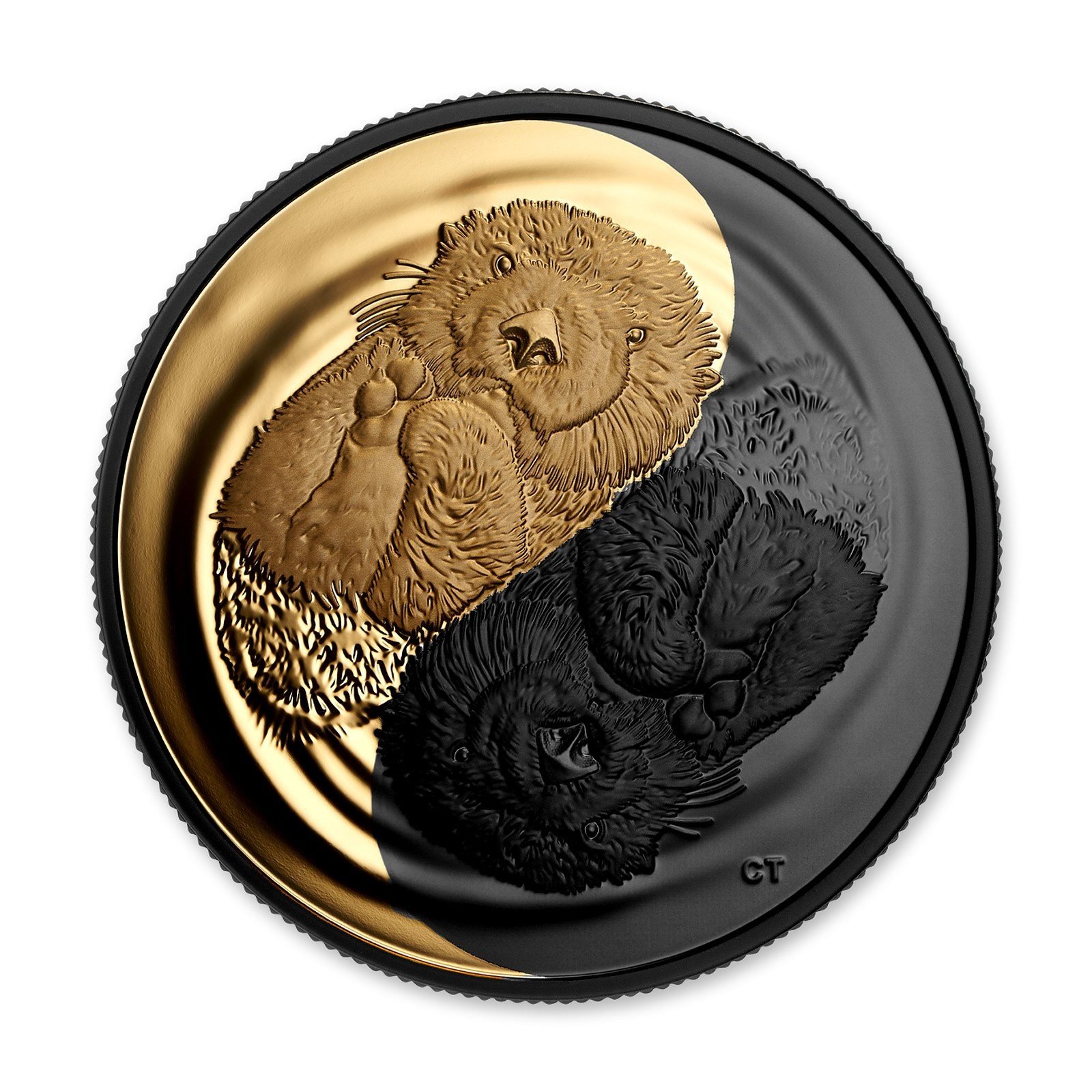 2022 $20 Black and Gold: The Sea Otter 1 oz Silver Coin, reverse (design side)