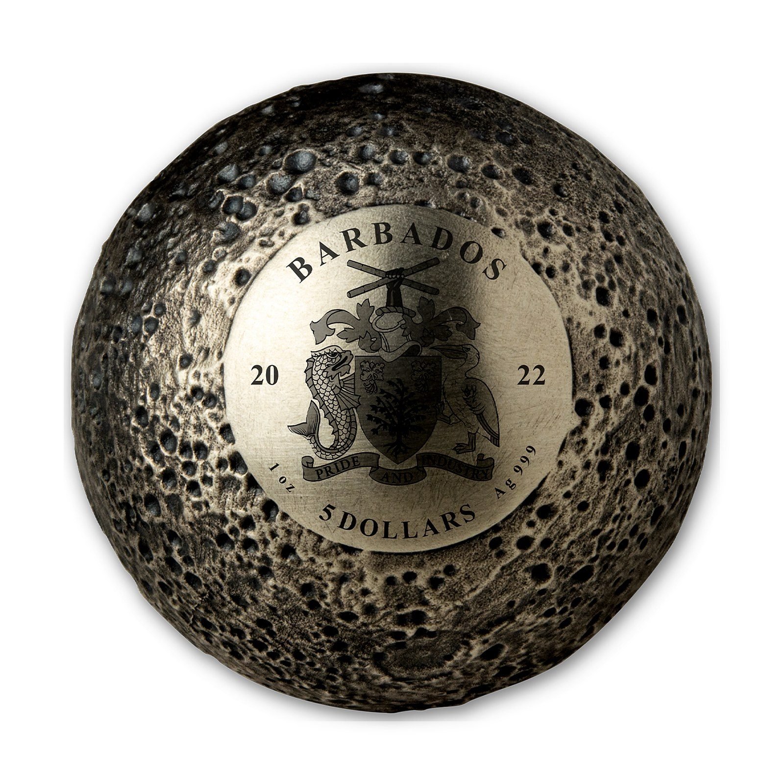 2022 $5 Travel to Mercury 1 oz Spherical Silver Coin, reverse (design side)