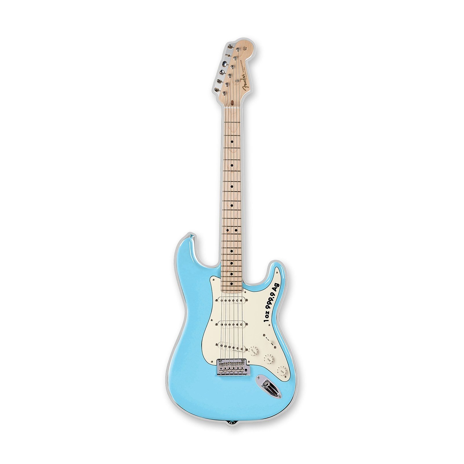 2023 Fender Stratocaster Daphne Blue Guitar-Shaped 1 oz Silver Coin, reverse (design side)