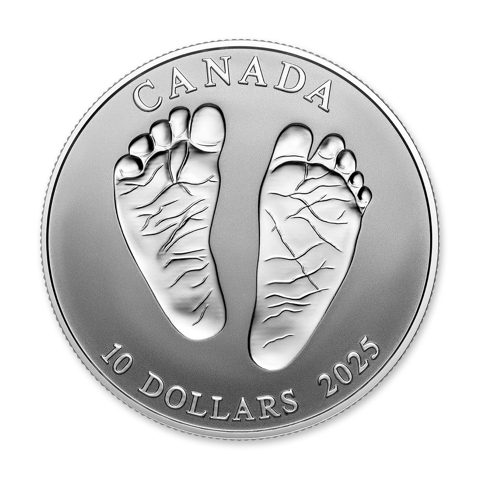 2025 $10 Welcome to the World Baby Feet 1/2 oz Silver Coin, reverse (design side)
