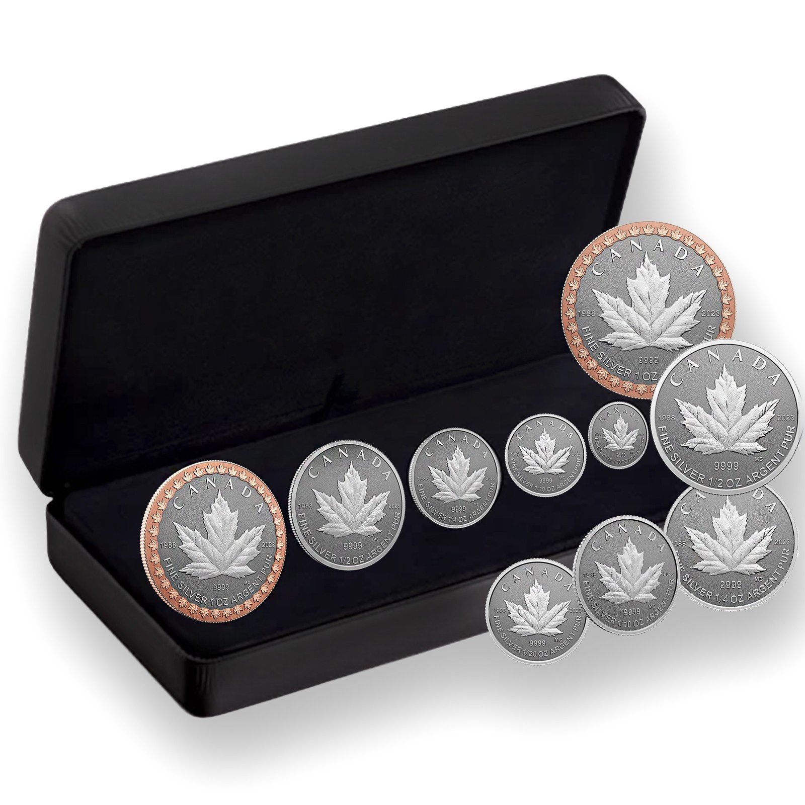 1988-2023 35th Anniversary Silver Maple Leaf 5-Coin Fractional Set Reverse Proof