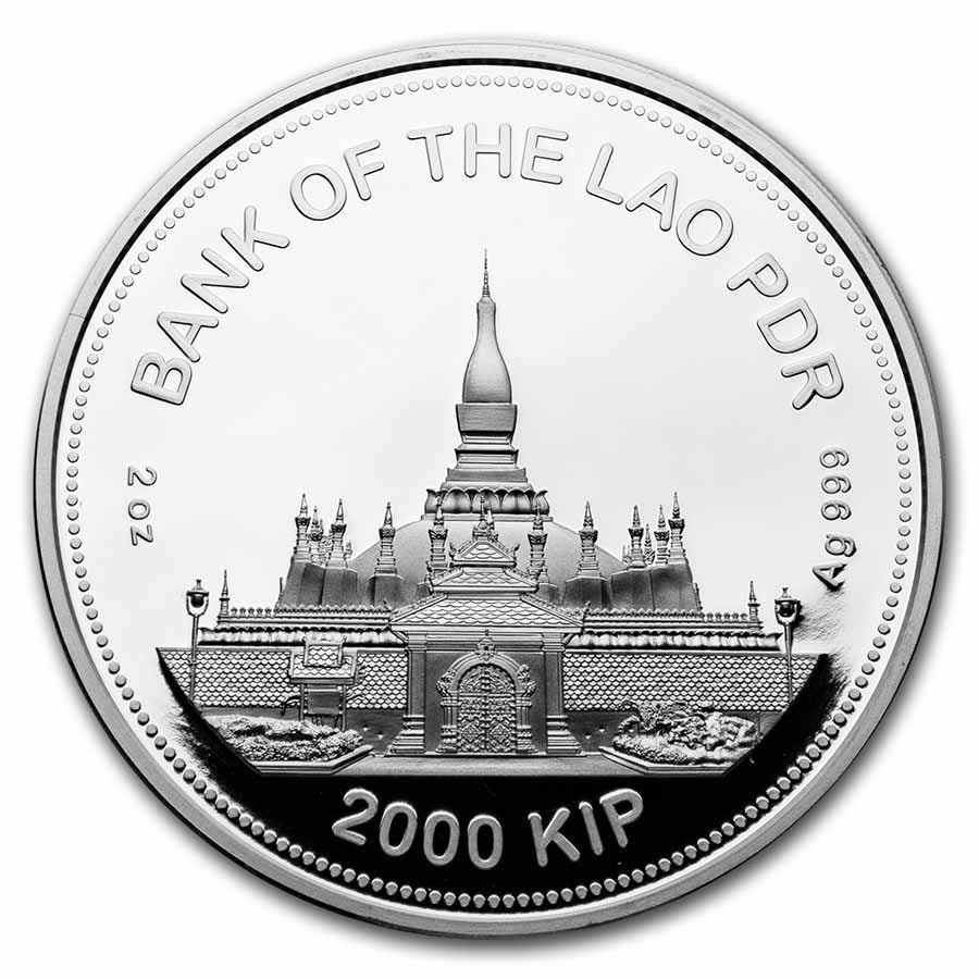 2022 Laos Lunar Year Tiger with Jade 2 oz Pure Silver